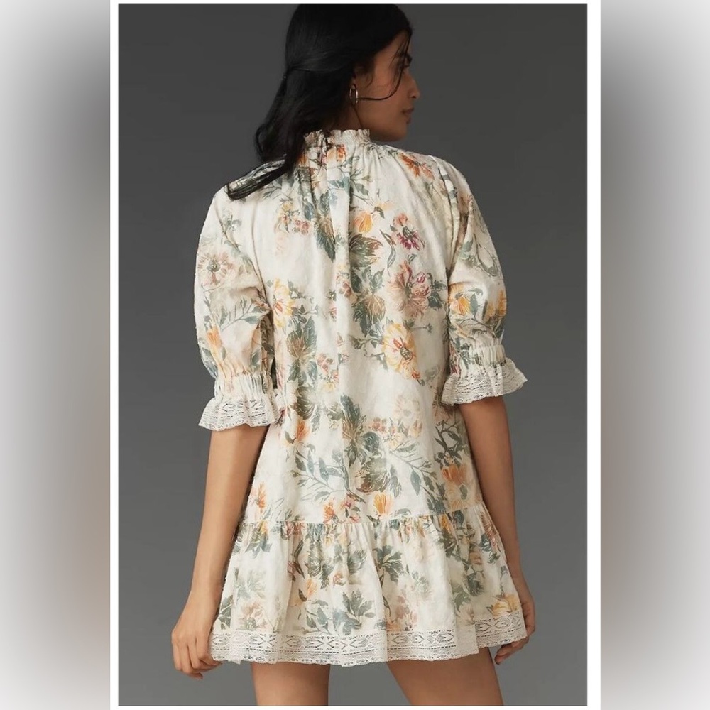 Pilcro Anthropologie Short-Sleeve Mock-Neck Ruffle Mini Floral Dress Small - Picture 11 of 13